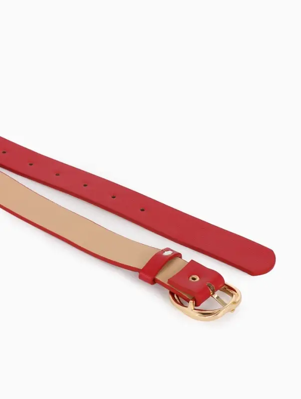 Ремень жен 05-01-01-01, Июнь2510, 2,9*0,3*110 см, без винта, пряж золото, 1 прокол, красный   109031