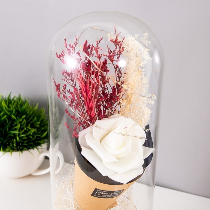 Ночник колба Ночник колба "Белая роза в букете" LED 3ААА 10х10х21 см RISALUX