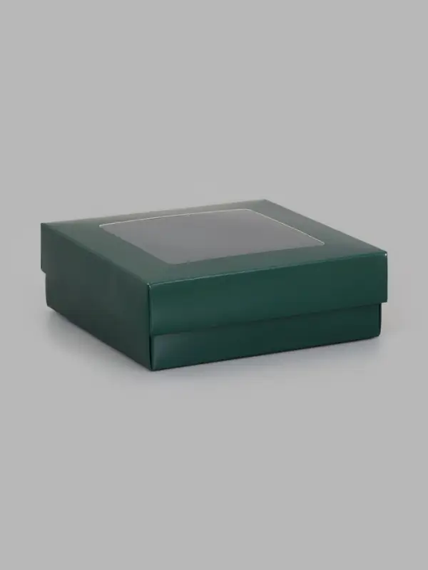 Коробка складная крышка-дно с окном, 15&times;15&times;5 см, армейский зелёный
