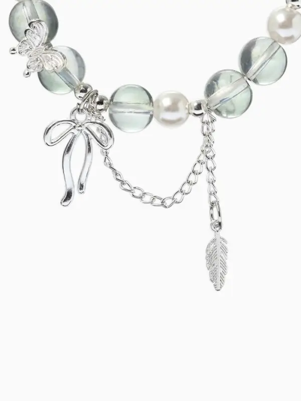 Браслет с подвесками &laquo;Сахарный. Перо и бант&raquo;, d=6 см, шар №10/8, серый в серебре