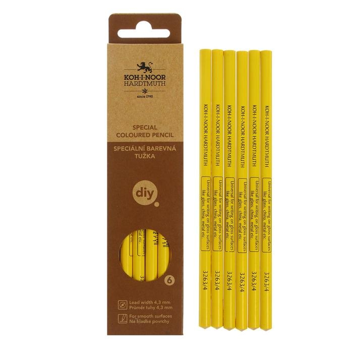 Карандаш незаточенный 4.3 мм, Koh-I-Noor 3263/4, по стеклу, металлу, пластику, жёлтый, L=175 мм Карандаш незаточенный 4.3 мм, Koh-I-Noor 3263/4, по стеклу, металлу, пластику, жёлтый, L=175 мм