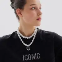 Кулон на бусах &laquo;Сердце объёмное, жемчуг&raquo;, набор 2 шт., бус №14, №12/8, прозрачно-белый в серебре, 40 см+удлинитель