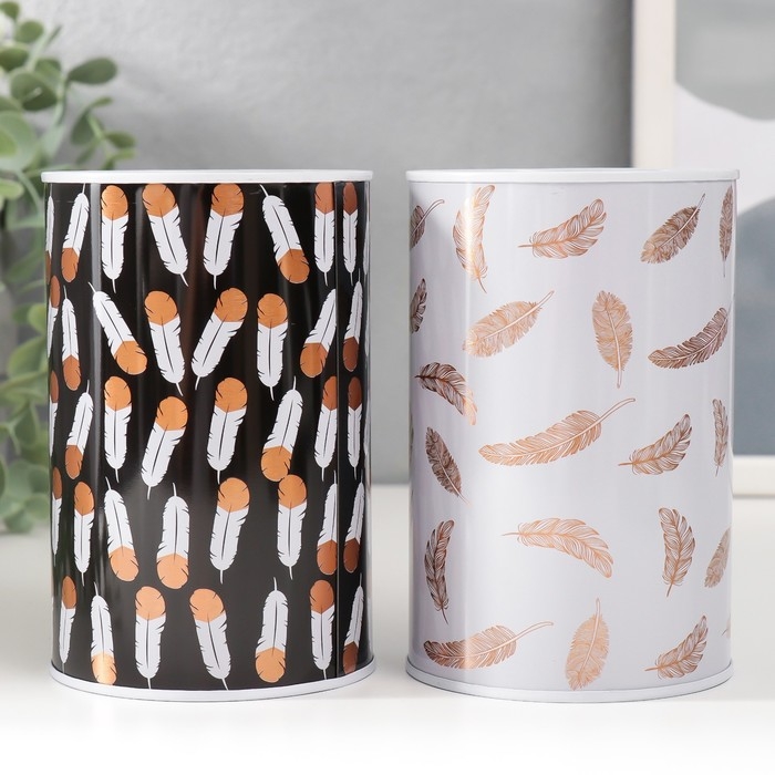 Копилка металл Копилка металл "Пёрышки" МИКС 8х8х12,5 см