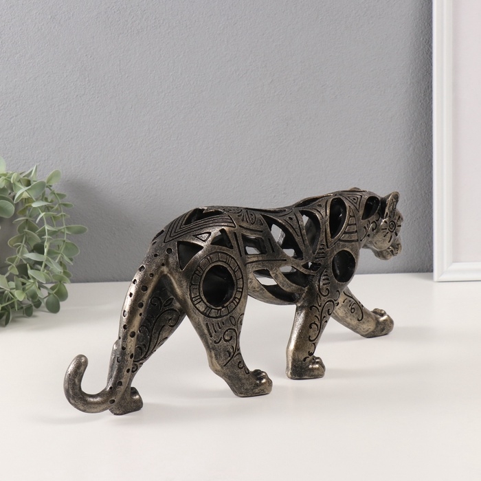 Сувенир полистоун Сувенир полистоун "Дикая кошка в рисунках" под бронзу 6х37,5х15 см