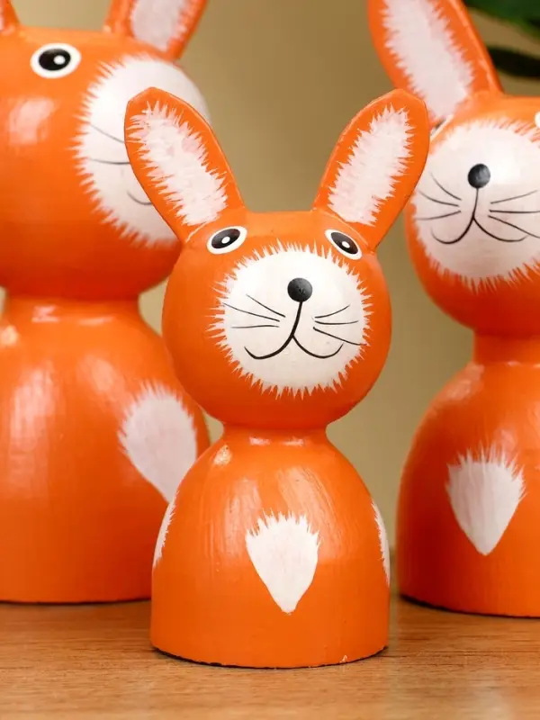 Набор сувенирный «Зайки», h=15 см, h=13 см, h=10 см, дерево, оранжевый