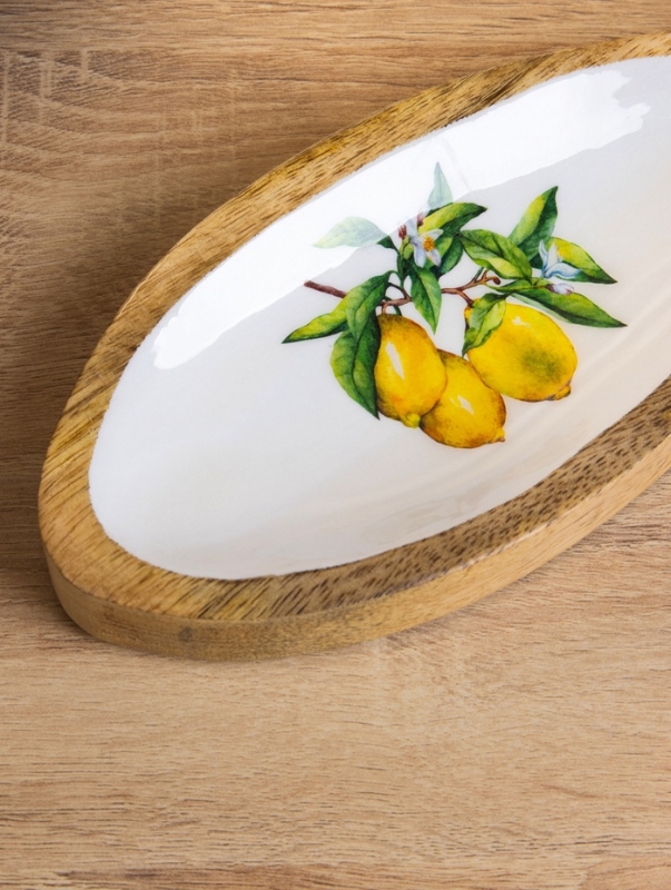 Блюдо в форме рыбки Блюдо в форме рыбки "Лимоны" дерево манго 25,5х10х2 см