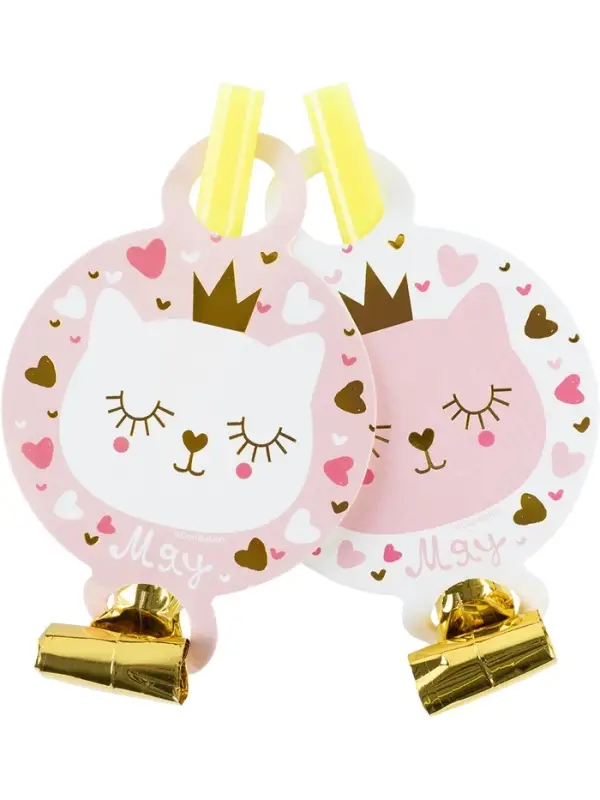 Карнавальные язычки гудки "Котенок Принцесса" 11 см, 6 шт. в упак.