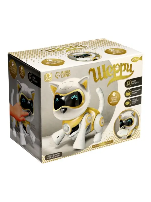 Робот кот &laquo;Шерри&raquo; IQ BOT, интерактивный: сенсорный, свет, звук, музыкальный, танцующий, на аккумуляторе, на русском языке, золотой