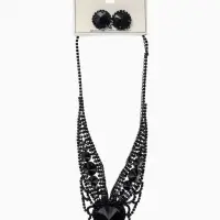 Набор 2 предмета: серьги, колье &laquo;Вернисаж&raquo;, круг ажурный, чёрный, 35 см