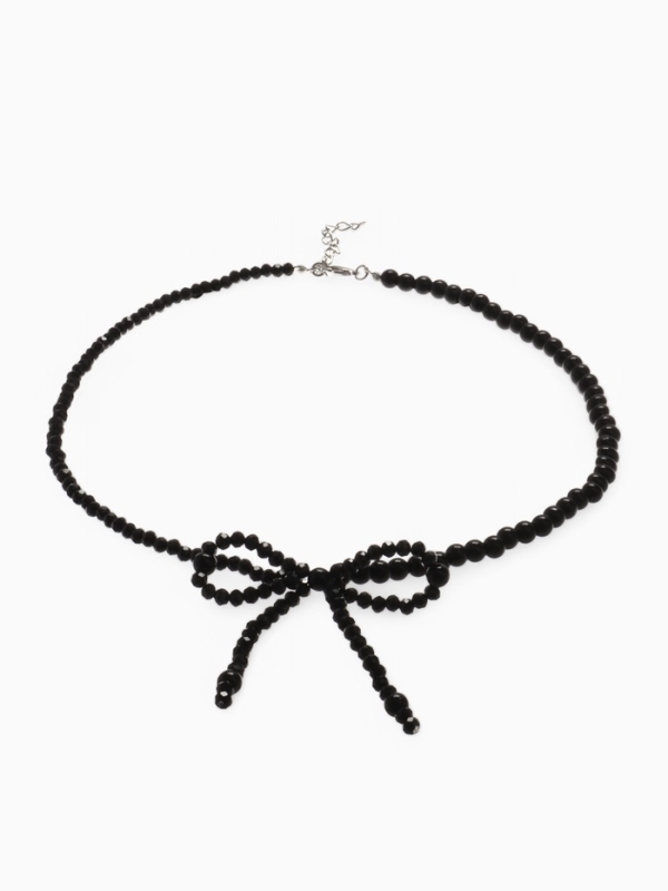 Бусы «Бантик» бусина №4,6, цвет чёрный в серебре, 40 см