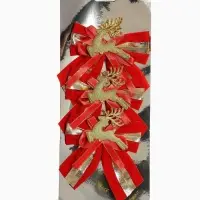 Ёлочные игрушки 3 шт. &laquo;Зимнее волшебство. Бант с оленем&raquo; пластик, 10&times;10 см, золотисто-красный