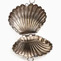 Сумка мини-клатч на магните, в форме ракушки, жёсткий корпус, на длинной цепочке, серебристая