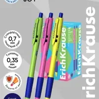 Ручка шариковая автоматическая ErichKrause JOY Neon, узел 0.7 мм, чернила синие, резиновый держатель, супермягкое письмо, длина линии письма 1300 метров, МИКС