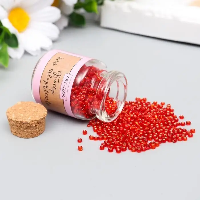 Бисер круглый 12/0 в бутылочке  Бисер круглый 12/0 в бутылочке "Красный" прозрачно-цветной 20 гр