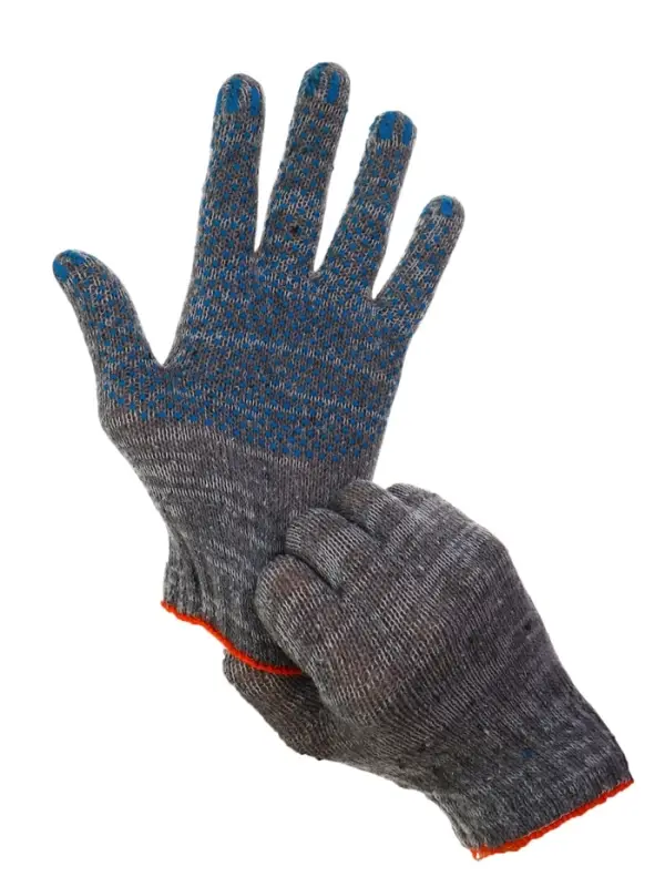 Перчатки рабочие, хб, вязка 7 класс, 3 нити, размер 9, с ПВХ точками, серые