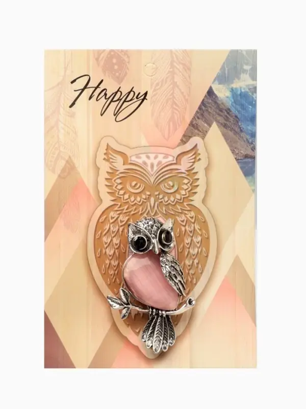 Брошь &laquo;Сова&raquo;, сиреневая в чернёном серебре