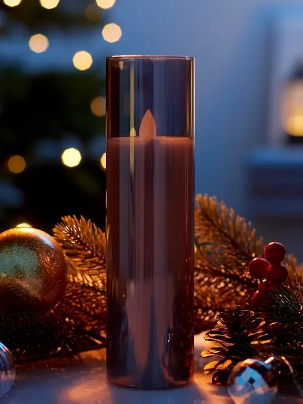 Светодиодная свеча "Серебристая" 18х5.5 см, AAx2 (не в компл.), Т/БЕЛЫЙ