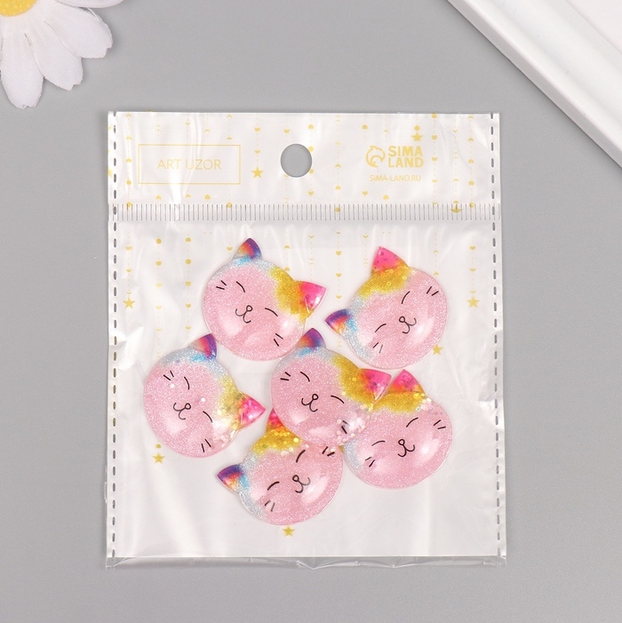 Декор для творчества акрил Декор для творчества акрил "Котишка" блёстки набор 6 шт 2,5х2,7х0,9 см