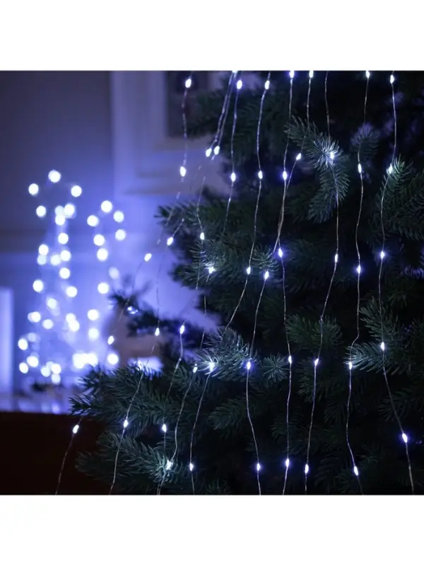 Гирлянда &laquo;Конский хвост&raquo; 10 нитей по 1 м, IP20, серебристая нить, 100 LED, свечение белое, 8 режимов, 12 В