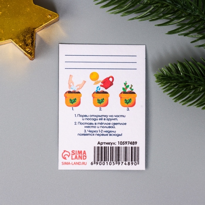 Набор открыток с семенами  Набор открыток с семенами "Вырасти сам" "С новым годом!" 5*7см