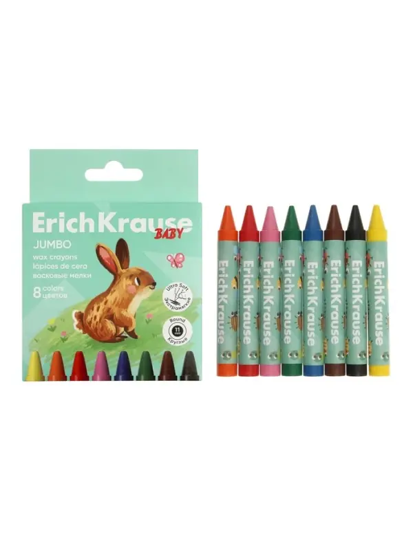 Восковые мелки 8 цветов ErichKrause Baby Jumbo, утолщенные, круглые