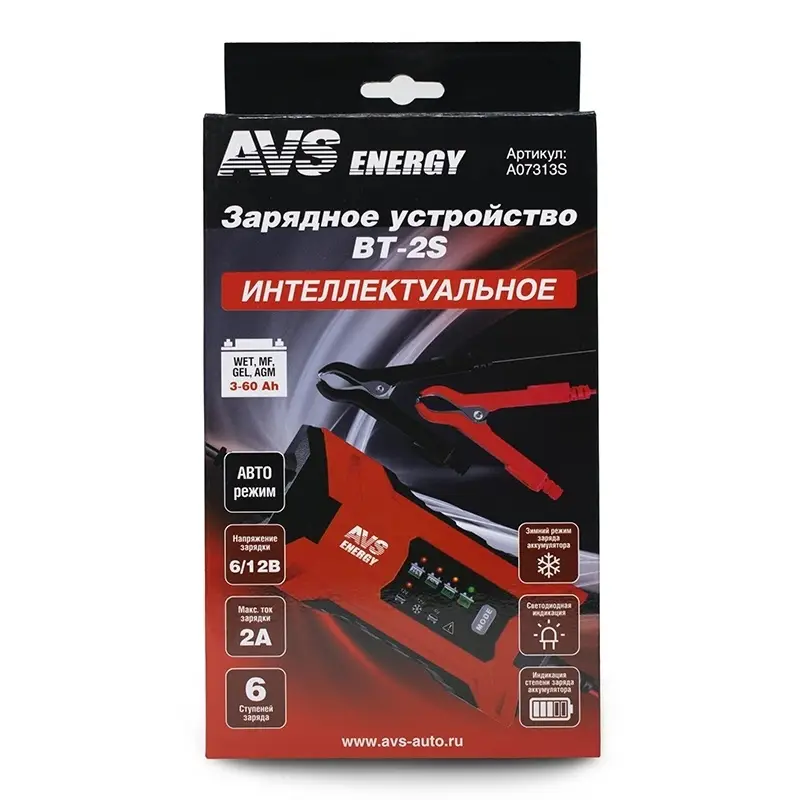 Зарядное устройство для автомобильного аккумулятора AVS BT-2S (2A, 25W) 6/12V