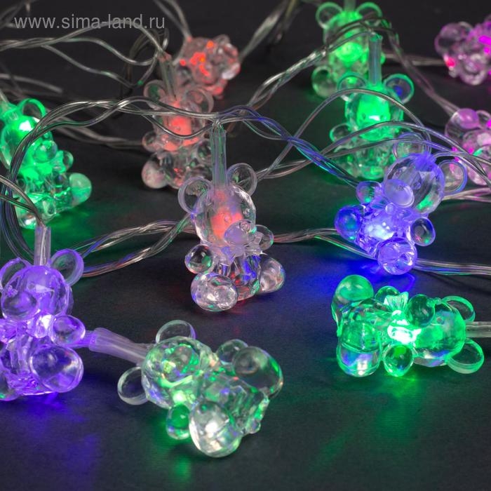 Гирлянда «Нить» 5 м с насадками «Мишки», IP20, прозрачная нить, 20 LED, свечение мульти (RG/RB), мигание, 220 В Гирлянда «Нить» 5 м с насадками «Мишки», IP20, прозрачная нить, 20 LED, свечение мульти (RG/RB), мигание, 220 В