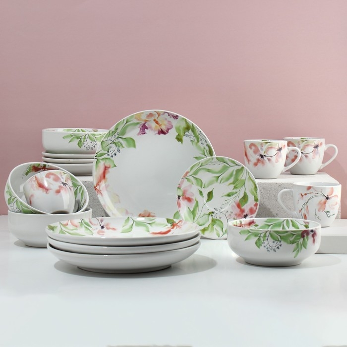 Набор посуды на 4 персоны «Акварель», 16 предметов: 4 тарелки 23 см, 4 миски 14.5 см, 4 кружки 250 мл, 4 блюдца 15 см. Набор посуды на 4 персоны «Акварель», 16 предметов: 4 тарелки 23 см, 4 миски 14.5 см, 4 кружки 250 мл, 4 блюдца 15 см.