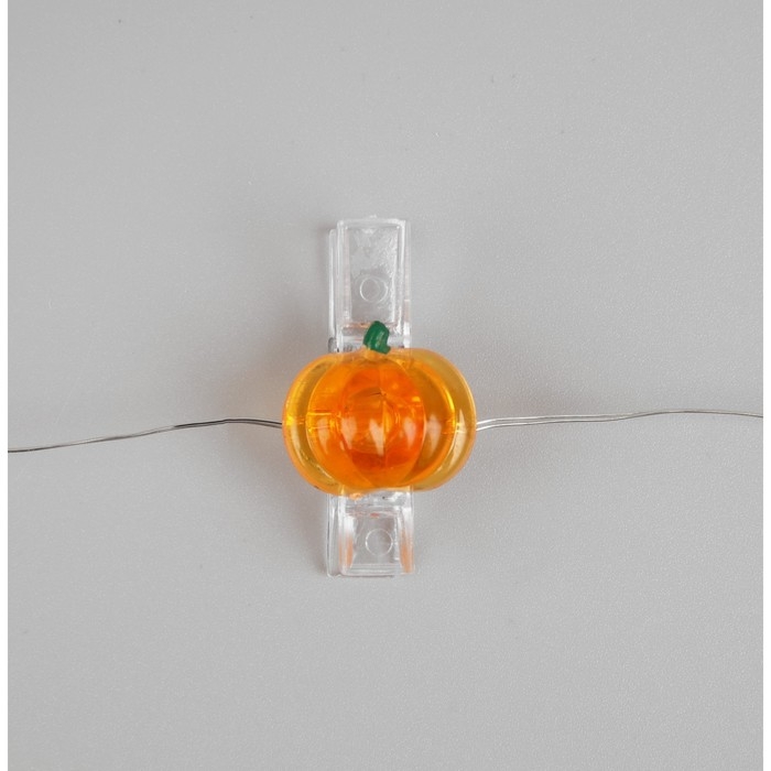 Гирлянда «Нить» 2 м роса с насадками «Прищепки-тыквы», IP20, серебристая нить, 20 LED, батарейки ААх2 (нет в копмплекте), свечение тёплое белое