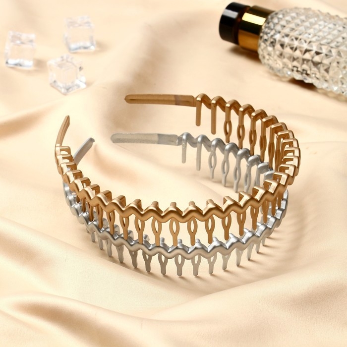 Ободок для волос Ободок для волос "Шейла" волна длинные зубчики, 2,5 см, серебро золото