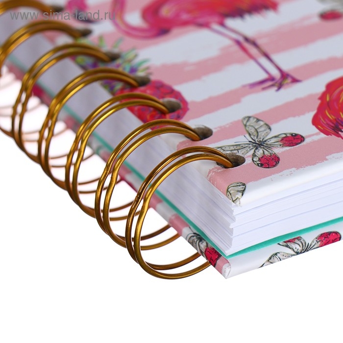 Ежедневник недатированный А5, 120 листов «Фламинго», золотая евроспираль, УФ-лак на обложке Ежедневник недатированный А5, 120 листов «Фламинго», золотая евроспираль, УФ-лак на обложке