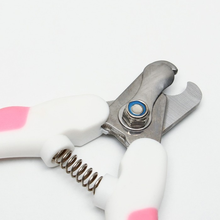 Когтерез боковой с нескользящими ручками, средний, отверстие 9 мм, бело-розовый Когтерез боковой с нескользящими ручками, средний, отверстие 9 мм, бело-розовый