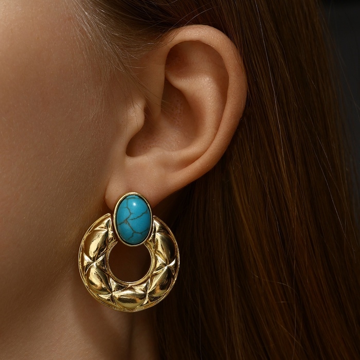 Серьги Серьги "Бирюзовый мир" сфера, цвет голубой в золоте