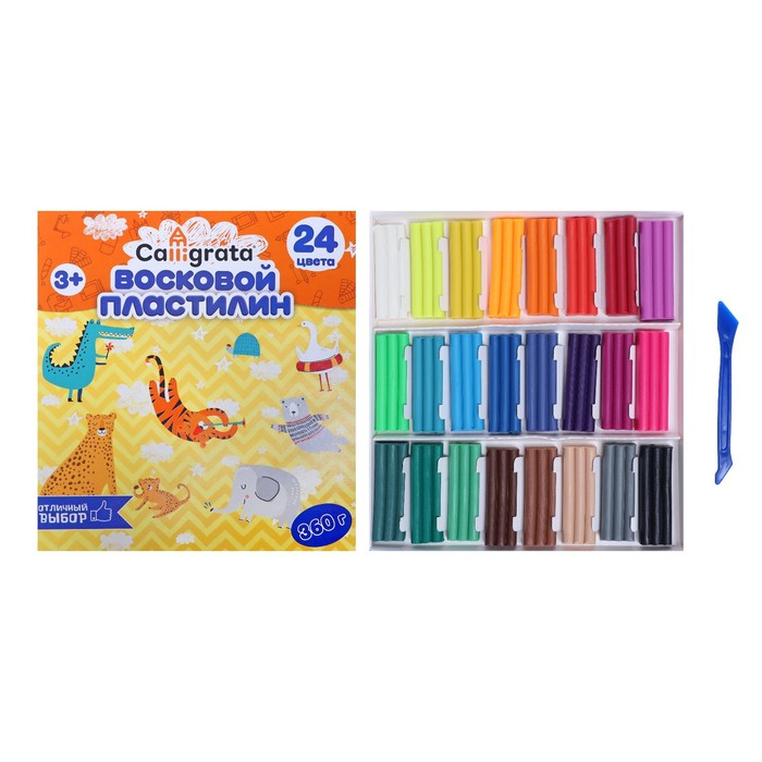 Пластилин мягкий (восковой) Calligrata, 24 цвета, 360 г Пластилин мягкий (восковой) Calligrata, 24 цвета, 360 г