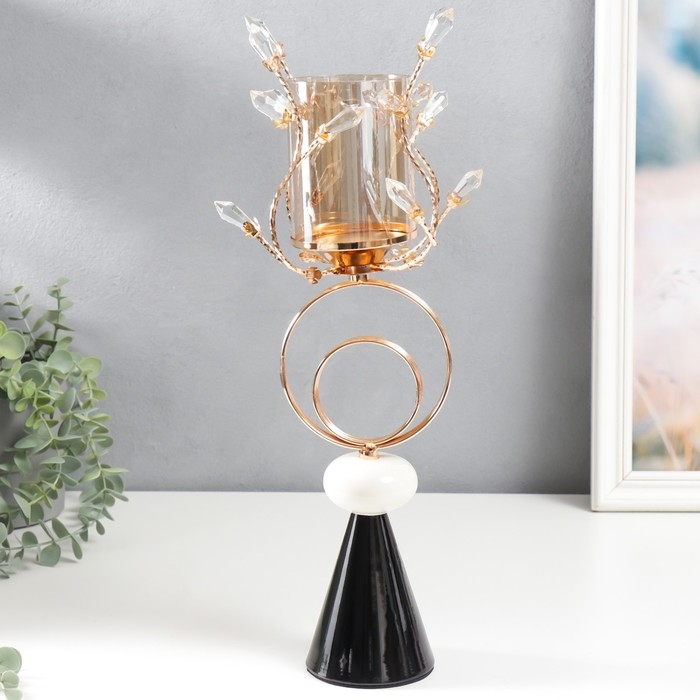 Подсвечник металл на 1 свечу Подсвечник металл на 1 свечу "Веточки с кристаллами. Два кольца" золото 38х17х17 см