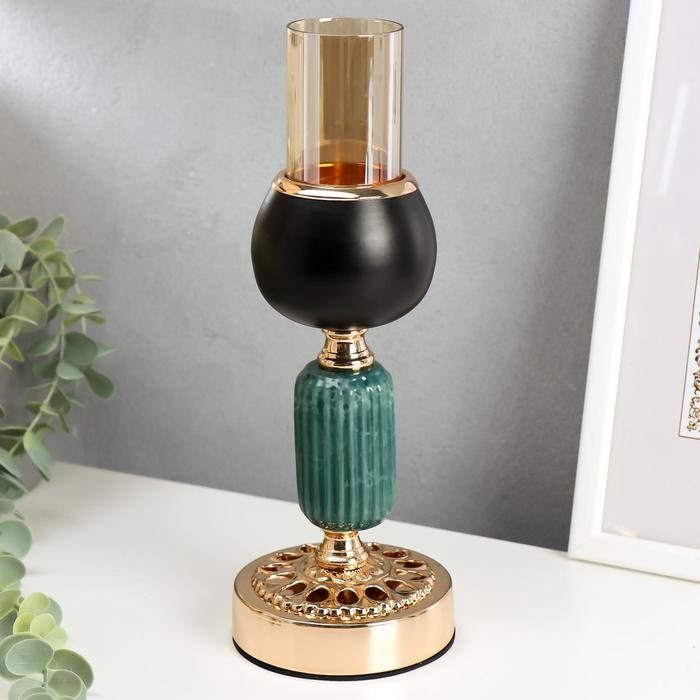 Подсвечник металл на 1 свечу Подсвечник металл на 1 свечу "Мрамор" чёрный с золотом 21х9,5х9,5 см