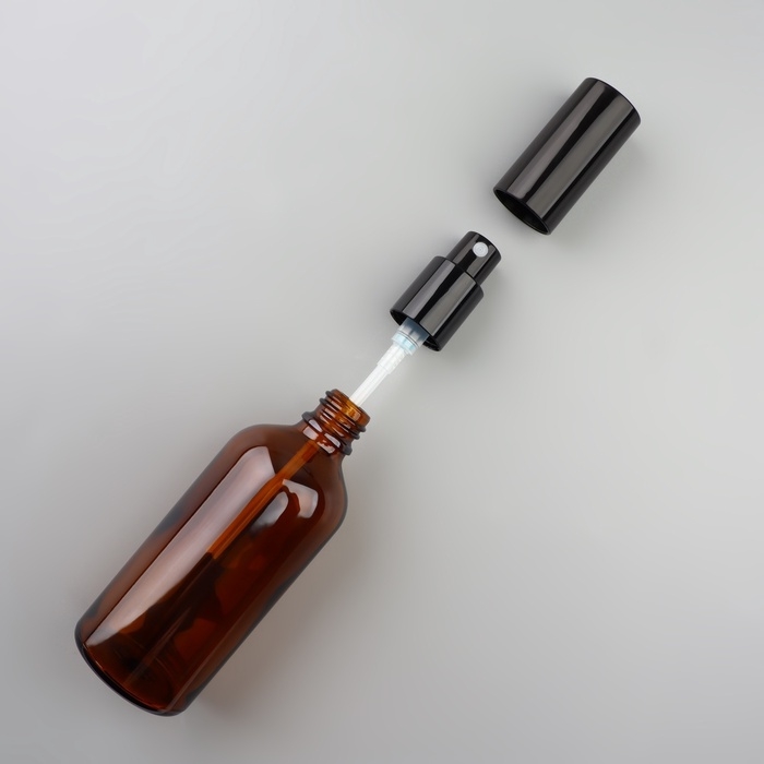 Бутылочка для хранения, с распылителем, 100 мл, цвет коричневый/чёрный Бутылочка для хранения, с распылителем, 100 мл, цвет коричневый/чёрный
