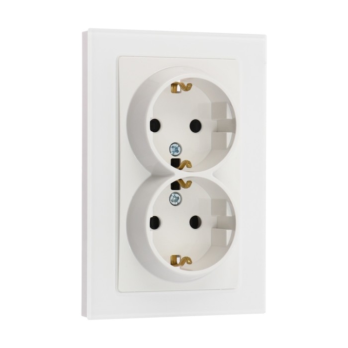 Розетка двухместная TOT Glossy Glass, 16 А, скрытая, с з/к, стекло, белая Розетка двухместная TOT Glossy Glass, 16 А, скрытая, с з/к, стекло, белая