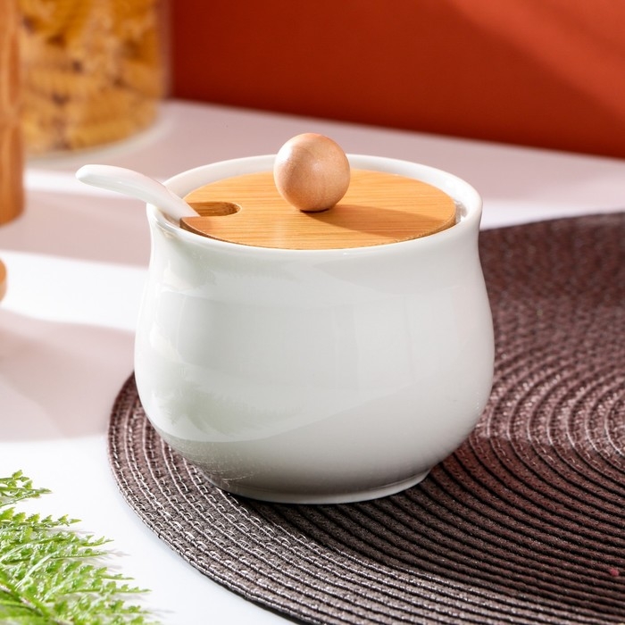 Сахарница керамическая «Листья», 230 мл, цвет белый Сахарница керамическая «Листья», 230 мл, цвет белый