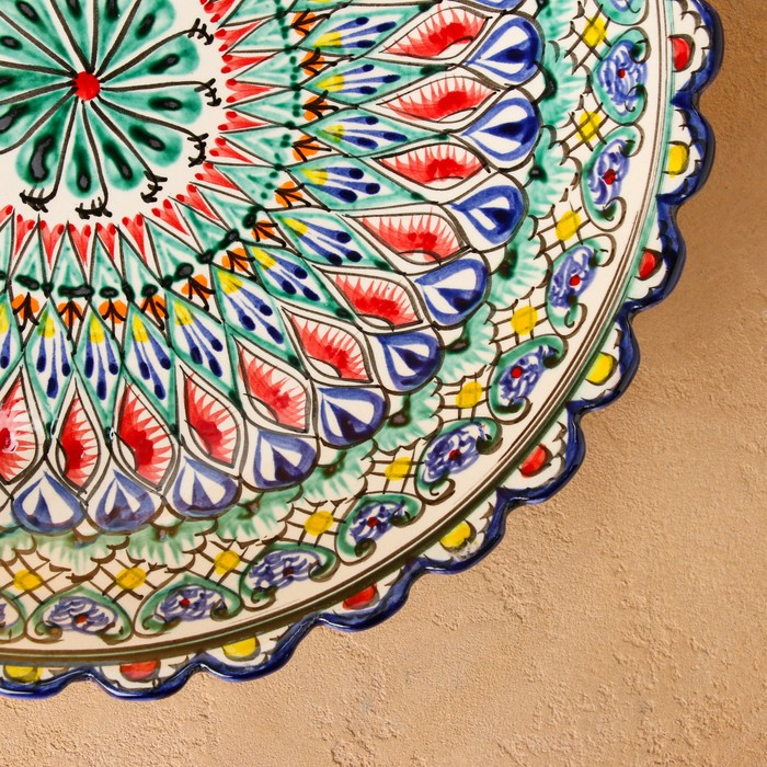 Ляган Риштанская Керамика  Ляган Риштанская Керамика "Цветы", 32 см, синий, рифлёный, глубокий