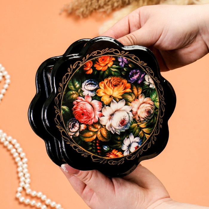 Шкатулка «Жостово», 16×16 см, лаковая миниатюра Шкатулка «Жостово», 16×16 см, лаковая миниатюра