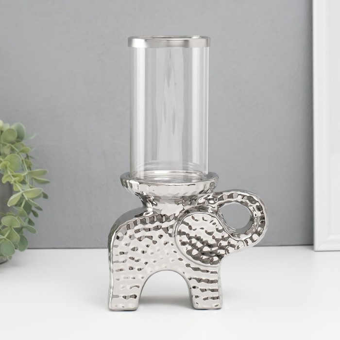 Подсвечник керамика, стекло на 1 свечу  Подсвечник керамика, стекло на 1 свечу "Слон" d=8 см серебро 16х10х27 см