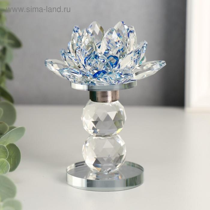 Сувенир стекло  Сувенир стекло "Лотос на пьедестале" вращается, голубой 10,5х8,5х8,5 см