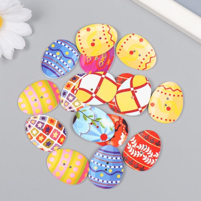 Пуговицы дерево для творчества 2 прокола Пуговицы дерево для творчества 2 прокола "Пасхальные яички" набор 16 шт 3,1х2,4 см