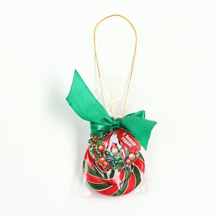 Леденец ёлочная игрушка диск "С новым годом" вкус вишня 30 г