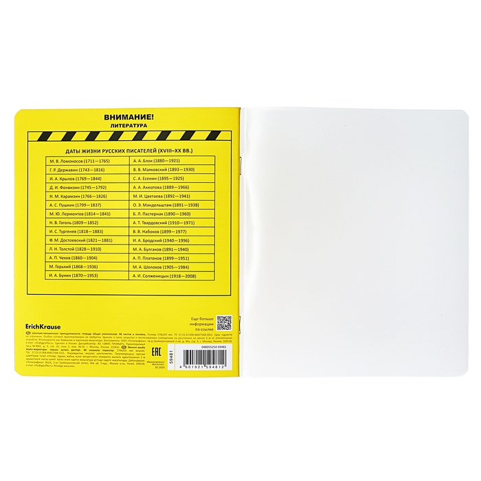 Тетрадь предметная ЛИТЕРАТУРА, 48 листов в линейку, ErichKrause Be Informed, пластиковая обложка, шелкография, блок офсет 100% белизна, инфо-блок Тетрадь предметная ЛИТЕРАТУРА, 48 листов в линейку, ErichKrause Be Informed, пластиковая обложка, шелкография, блок офсет 100% белизна, инфо-блок