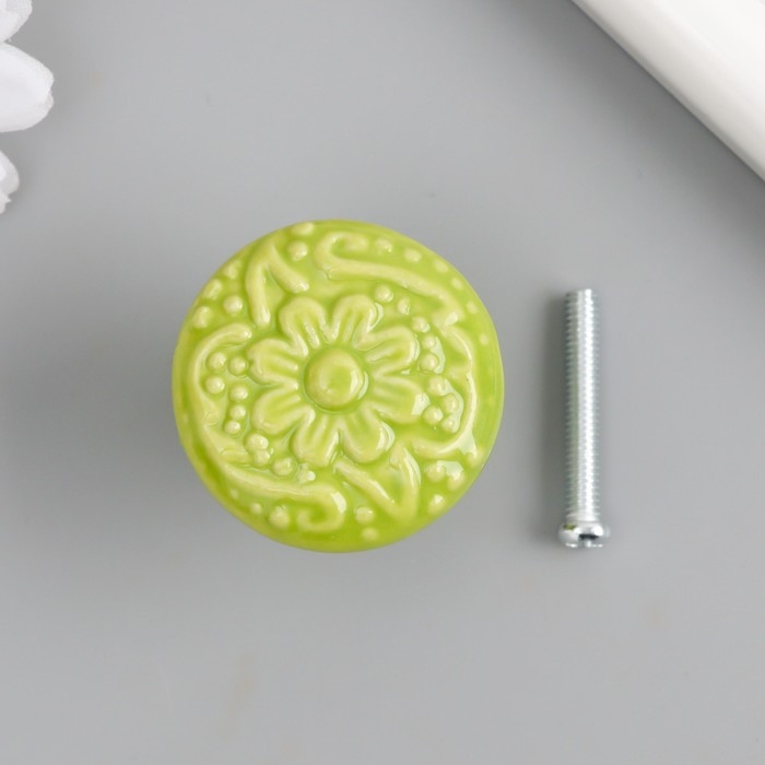 Ручка для шкатулки керамика, металл Ручка для шкатулки керамика, металл "Цветок" фисташка 3,4х3,4х3,4 см