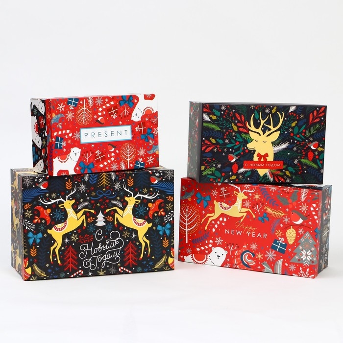 Набор коробок подарочных 15 в 1 «Европейский», 12 х 7 х 4 см - 46,6 х 35,2 х 17.5 см, Новый год