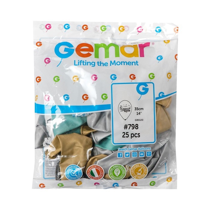 Шар латексный 14 Шар латексный 14" «С днём рождения» хром, набор 25 шт.