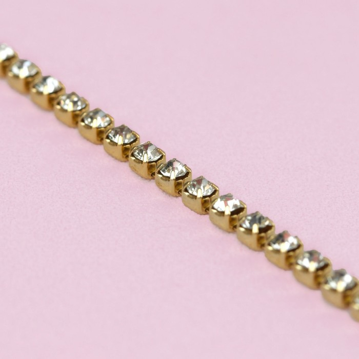 Цепь со стразами, металл, стекло, 2 мм, 9 ± 1 м, цвет золотой Цепь со стразами, металл, стекло, 2 мм, 9 ± 1 м, цвет золотой